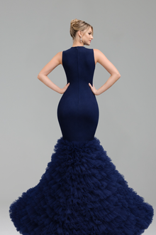 Appliqu� Bodice Ruffled Mermaid Gown - LAROSABRIDE