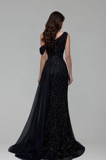 One Shoulder Beaded Mermaid Gown - LAROSABRIDE