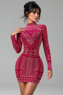 High Neck Studded Bodycon Mini Dress - LAROSABRIDE