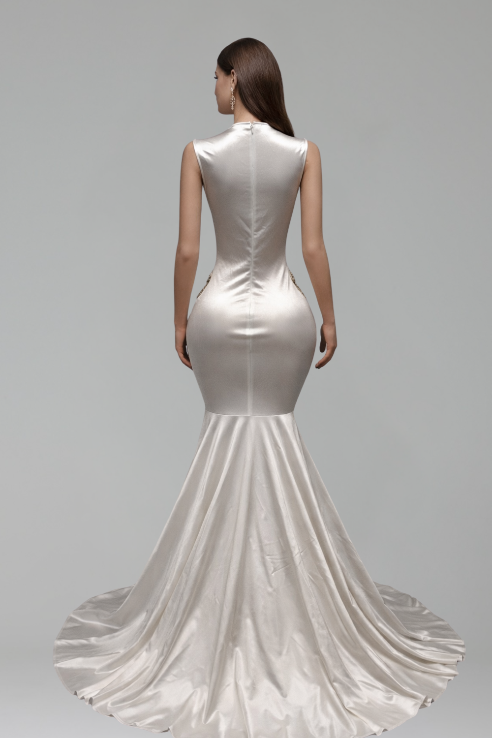 Illusion Embellished Satin Mermaid Gown - LAROSABRIDE