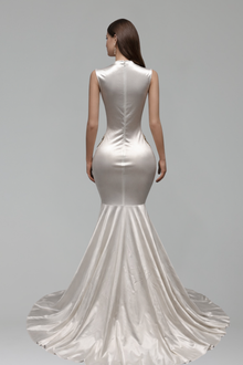 Illusion Embellished Satin Mermaid Gown - LAROSABRIDE