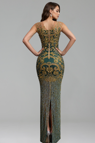 Emerald Baroque Fringe Gown
