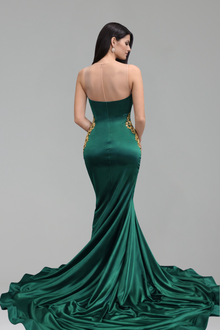 Beaded Bodice Satin Mermaid Gown - LAROSABRIDE