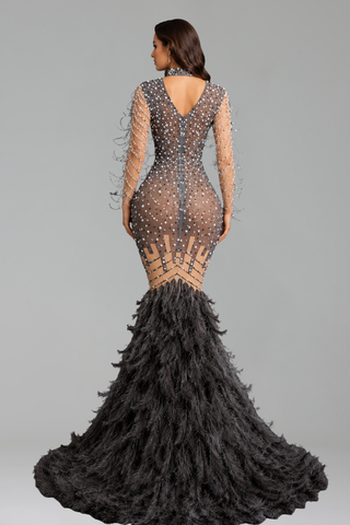 Emerald Crystal Feather Gown
