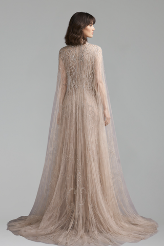 Silver Beaded Modest Gown - LAROSABRIDE