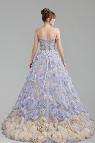 Crystal Beaded Floral Ball Gown - LAROSABRIDE