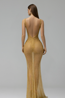 Sheer Embellished Mermaid Evening Gown - LAROSABRIDE