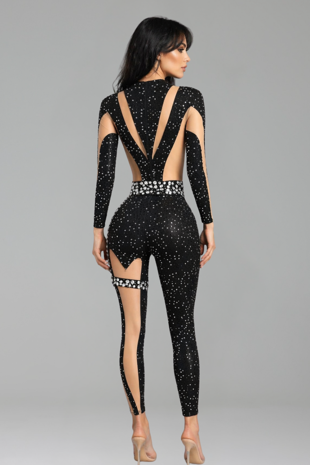 Cutout Rhinestone Embellished Jumpsuit - LAROSABRIDE