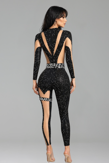 Cutout Rhinestone Embellished Jumpsuit - LAROSABRIDE