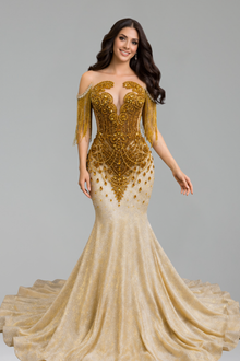 Beaded Fringe Mermaid Gown - LAROSABRIDE