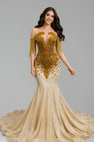 Beaded Fringe Mermaid Gown - LAROSABRIDE