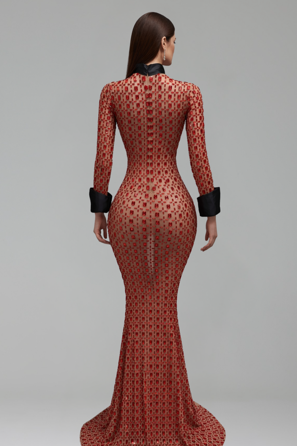 Geometric Embellished Long Sleeve Gown - LAROSABRIDE