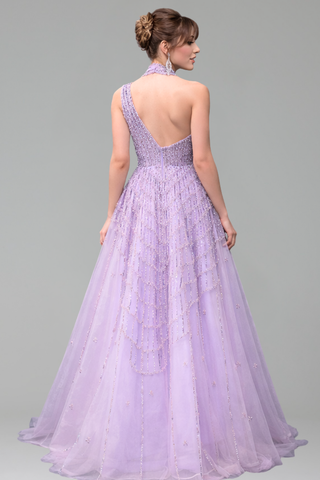 Beaded Lilac Evening Gown - LAROSABRIDE
