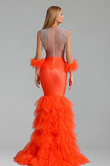 Beaded Ruffle Mermaid Evening Gown - LAROSABRIDE