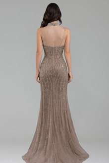 Spaghetti Beaded Split Mermaid Dress - LAROSABRIDE