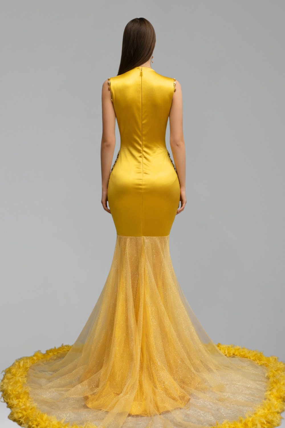 Embellished Deep V Mermaid Gown - LAROSABRIDE