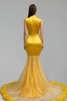Embellished Deep V Mermaid Gown - LAROSABRIDE