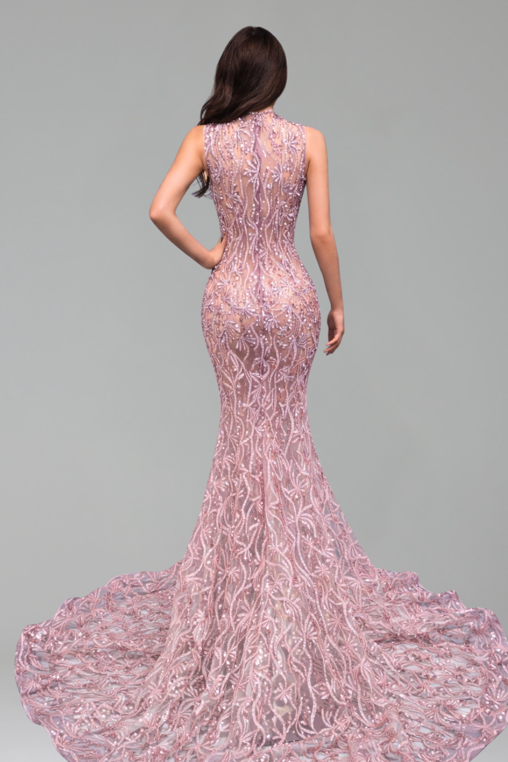 Illusion Beaded Mermaid Evening Dress - LAROSABRIDE