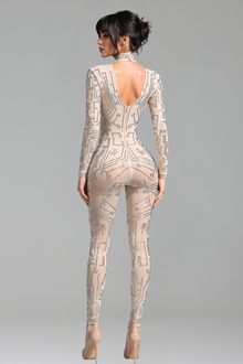 High Neck Embellished Sheer Jumpsuit - LAROSABRIDE