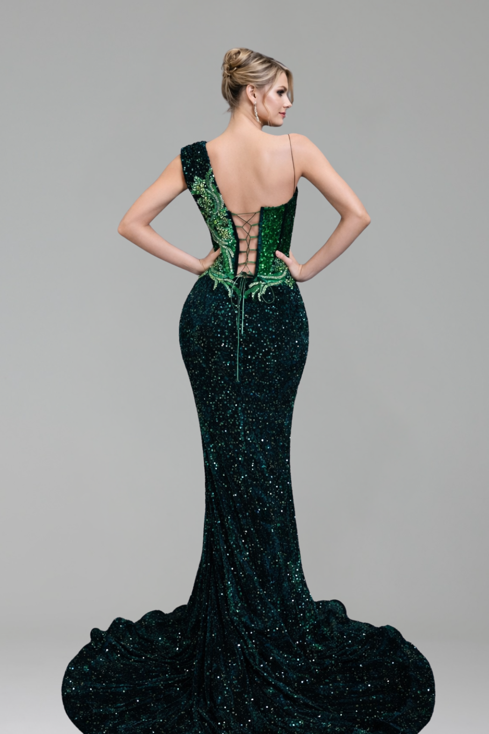 Plunging Neck Beaded Mermaid Gown - LAROSABRIDE