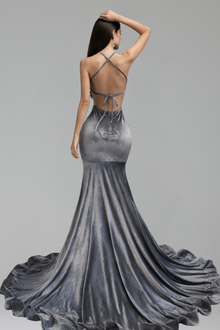 Beaded Halter Mermaid Gown with Train - LAROSABRIDE