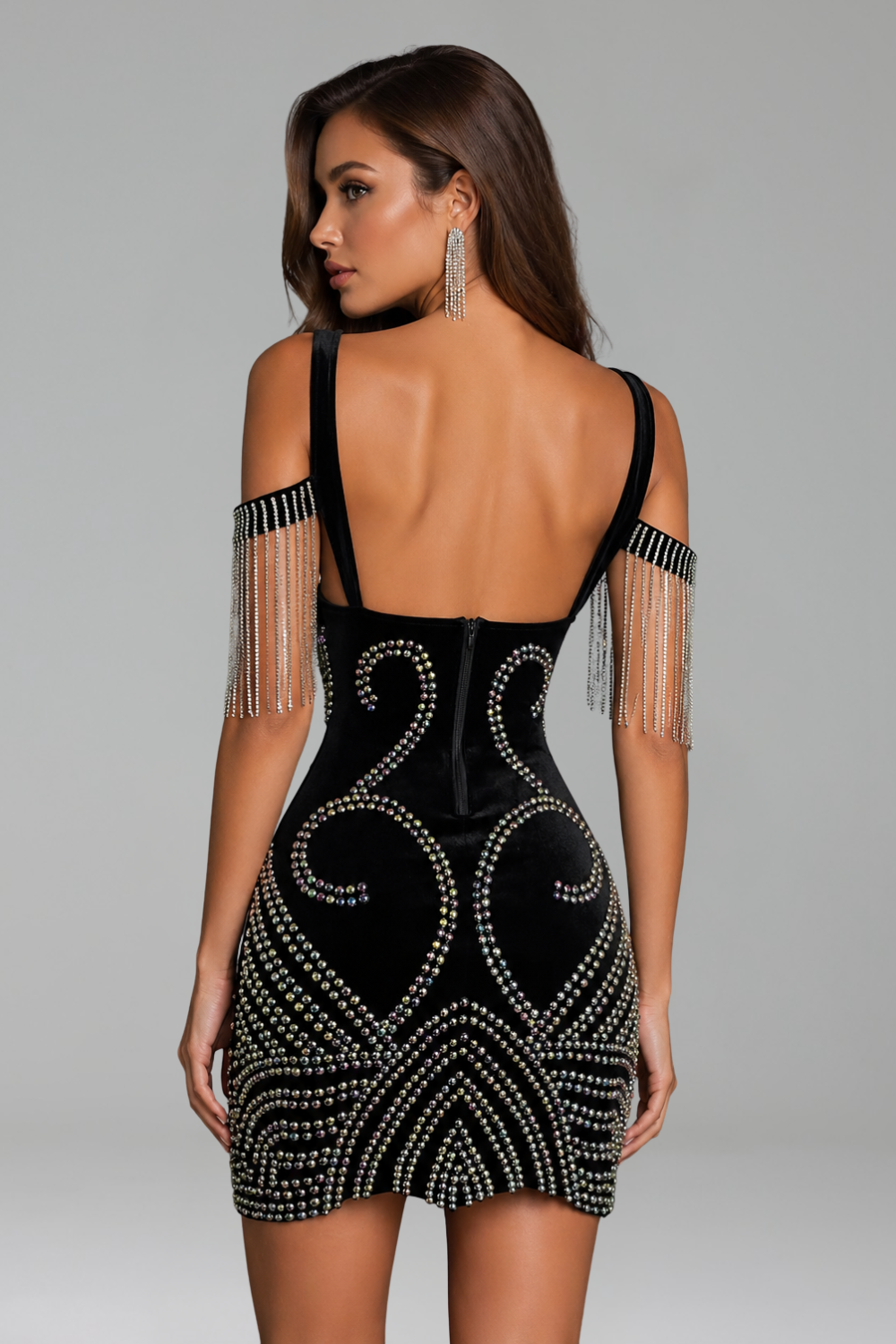 Crystal Fringe Cutout Mini Dress - LAROSABRIDE