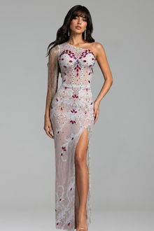 One-Shoulder Crystal Illusion Gown - LAROSABRIDE