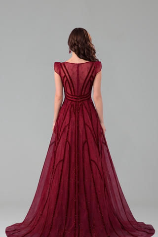 Deep V Crystal Mermaid Evening Dress - LAROSABRIDE