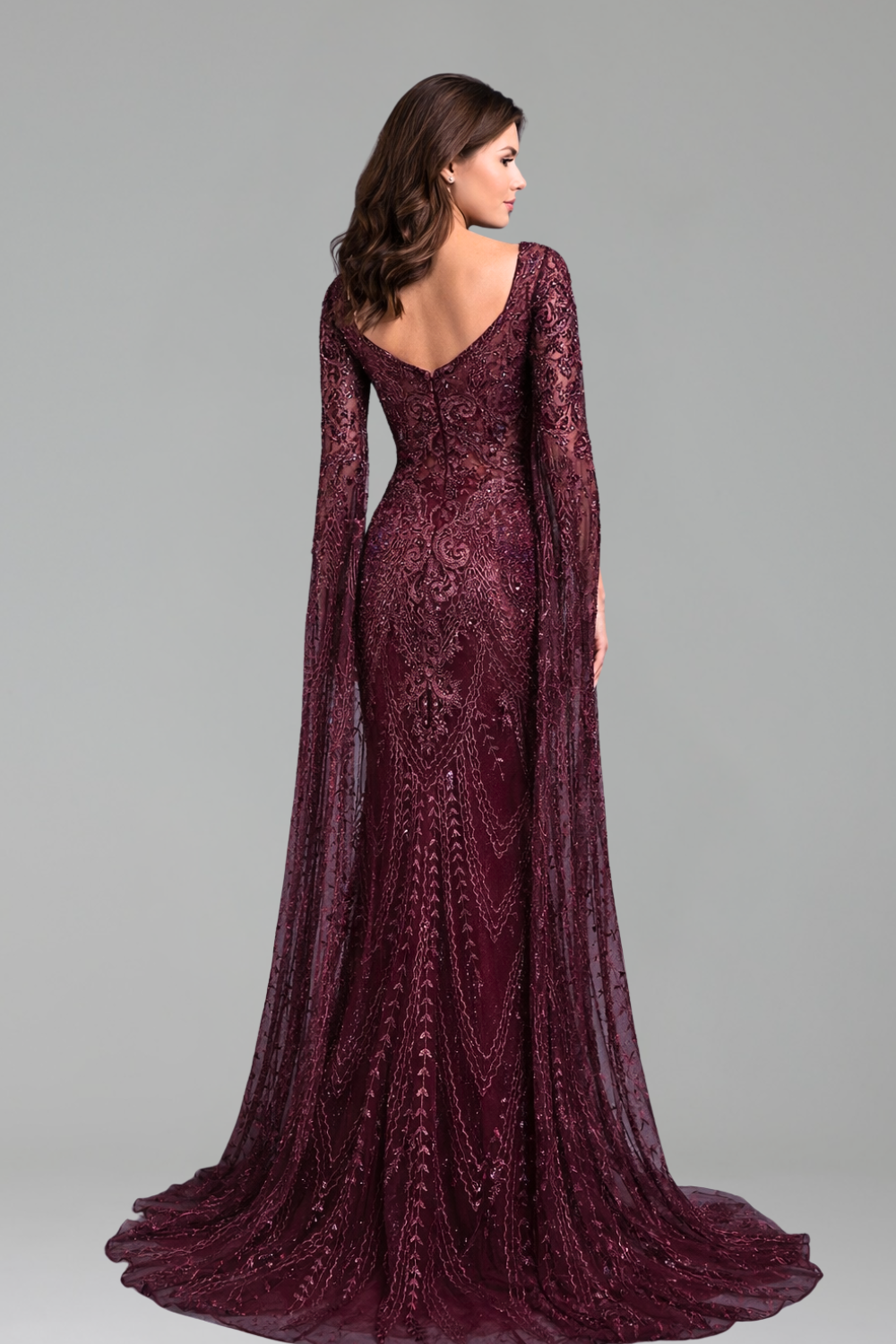 Beaded Cape Sleeve Mermaid Gown - LAROSABRIDE