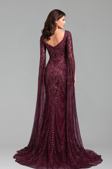 Beaded Cape Sleeve Mermaid Gown - LAROSABRIDE