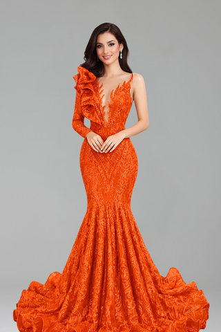 One Shoulder Embellished Mermaid Gown