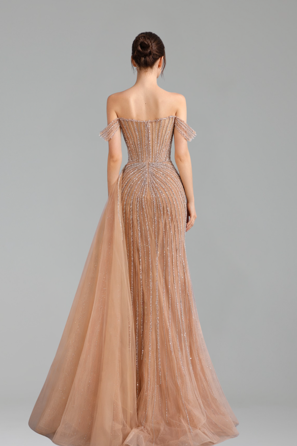 Off Shoulder Beaded Mermaid Dress - LAROSABRIDE