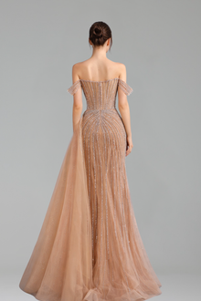 Off Shoulder Beaded Mermaid Dress - LAROSABRIDE