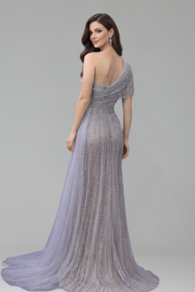 One Shoulder Beaded Split Dress - LAROSABRIDE