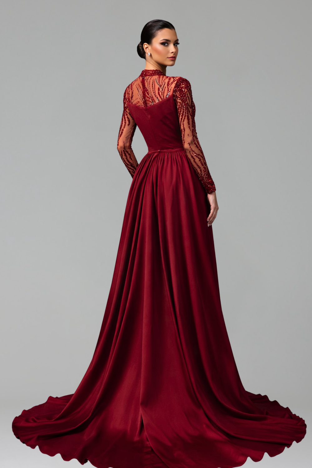 Lace Beaded Satin Mermaid Dress - LAROSABRIDE