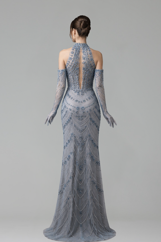High Neck Crystal Mermaid Dress - LAROSABRIDE