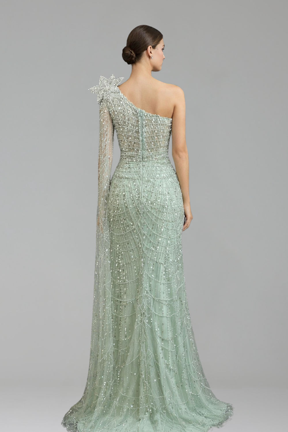 One-Shoulder Pearl Mermaid Dress-Larosabride
