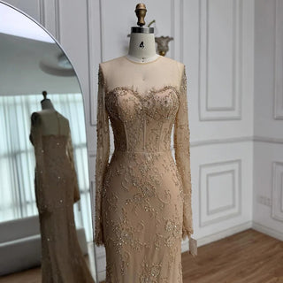 Nude Lace Embellished Gown
