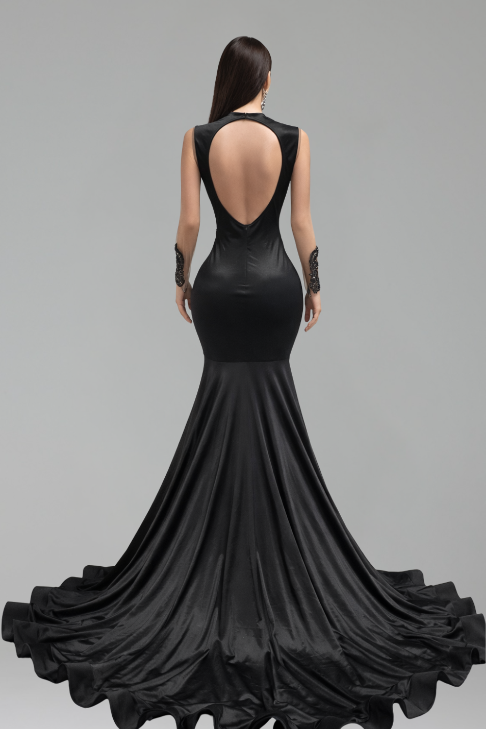 Illusion Sleeve Embellished Mermaid Gown - LAROSABRIDE