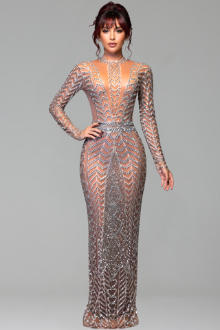Sheer Beaded Illusion Evening Gown - LAROSABRIDE