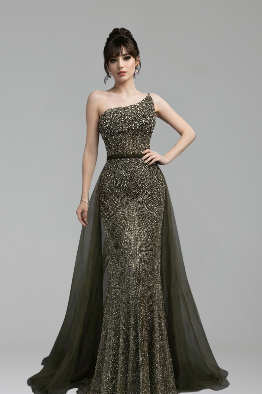Beaded Dress with Detachable Overskirt - LAROSABRIDE