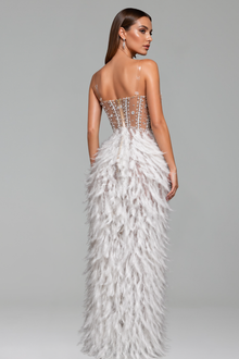 Strapless Embroidered Feather High-Slit Dress - LAROSABRIDE