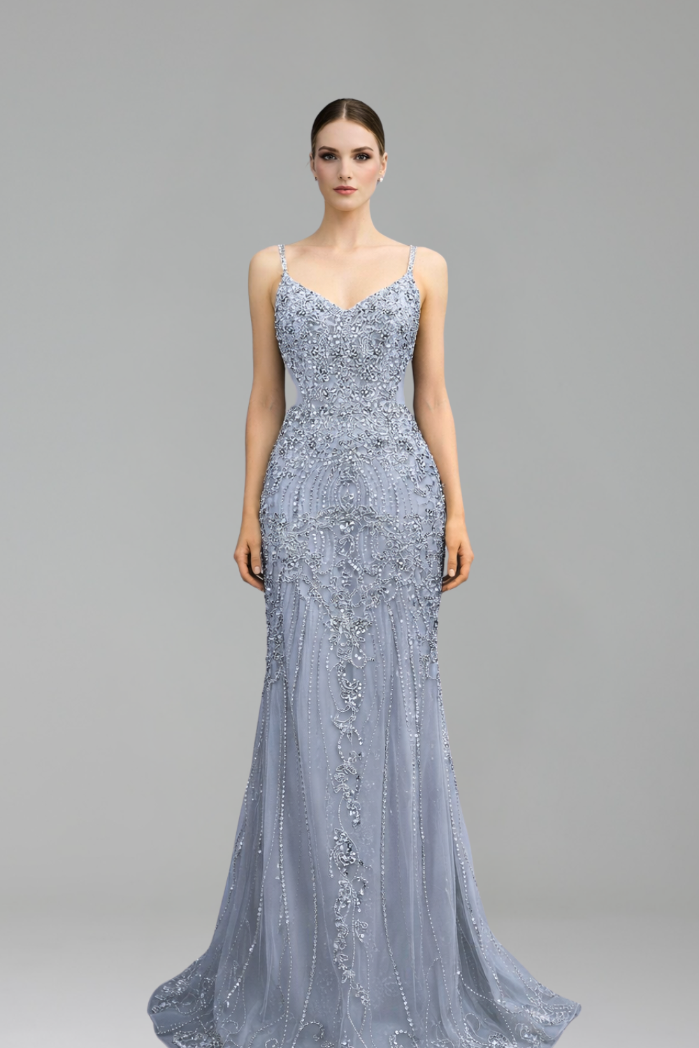 Beaded Spaghetti Strap Mermaid Gown - LAROSABRIDE