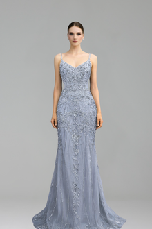 Beaded Spaghetti Strap Mermaid Gown - LAROSABRIDE