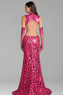 Gold Mirror Embellished Sheath Gown - LAROSABRIDE