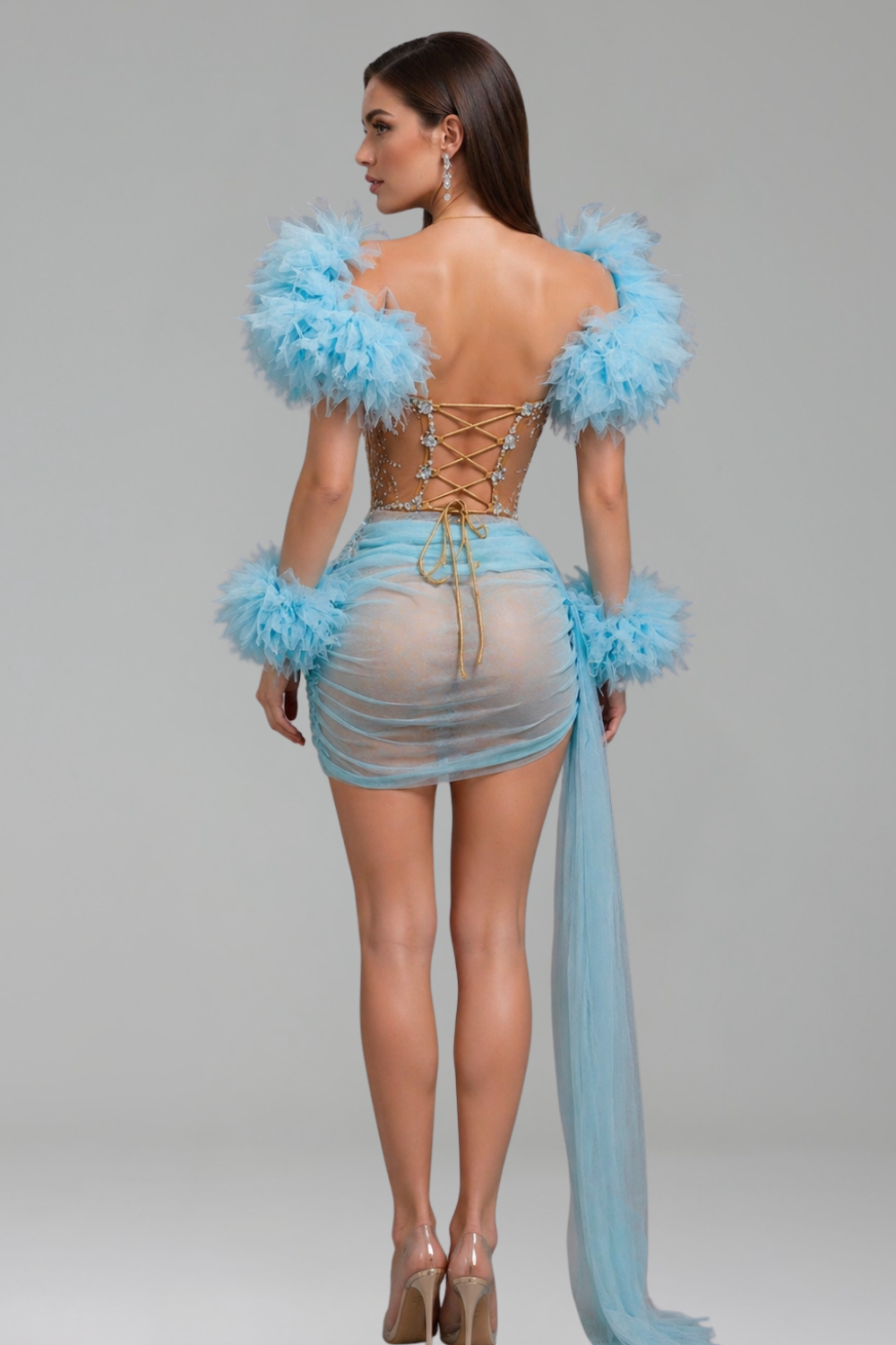 Feathered Sheer Draped Mini - LAROSABRIDE