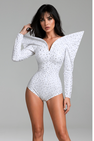 Structured Shoulder Crystal Embellished Bodysuit - LAROSABRIDE