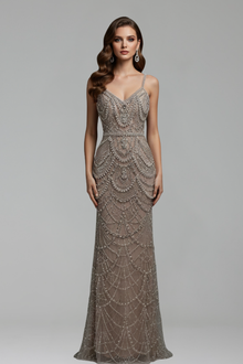 Spaghetti-Strap Pearl-Beaded Dress-Larosabride