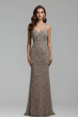 Spaghetti-Strap Pearl-Beaded  Dress
