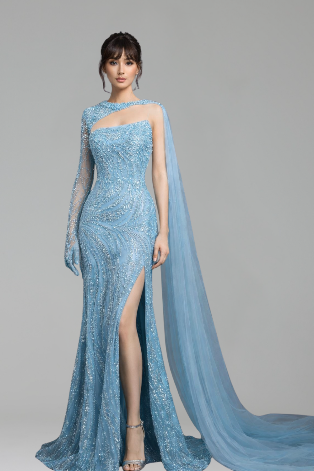 Beaded Pearl Cloak Dress - LAROSABRIDE